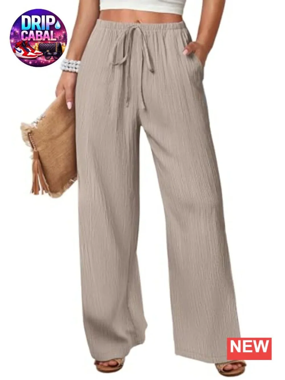 Women's Wide Leg Palazzo Pants Flowy Lounge Trousers with Pockets Elastic Waist